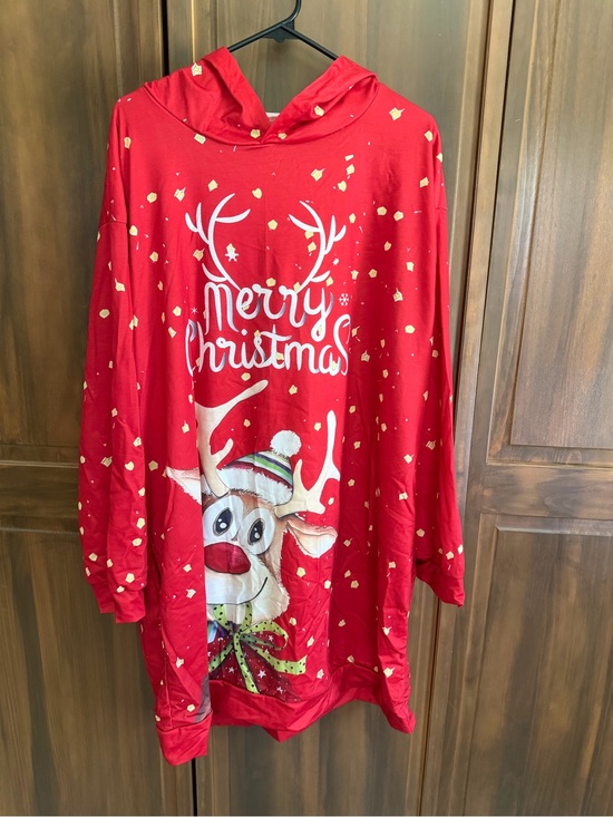 None Dresses & Skirts - Women's Red Long-Sleeve Holiday Hoodie Dress - Merry Christmas Reindeer